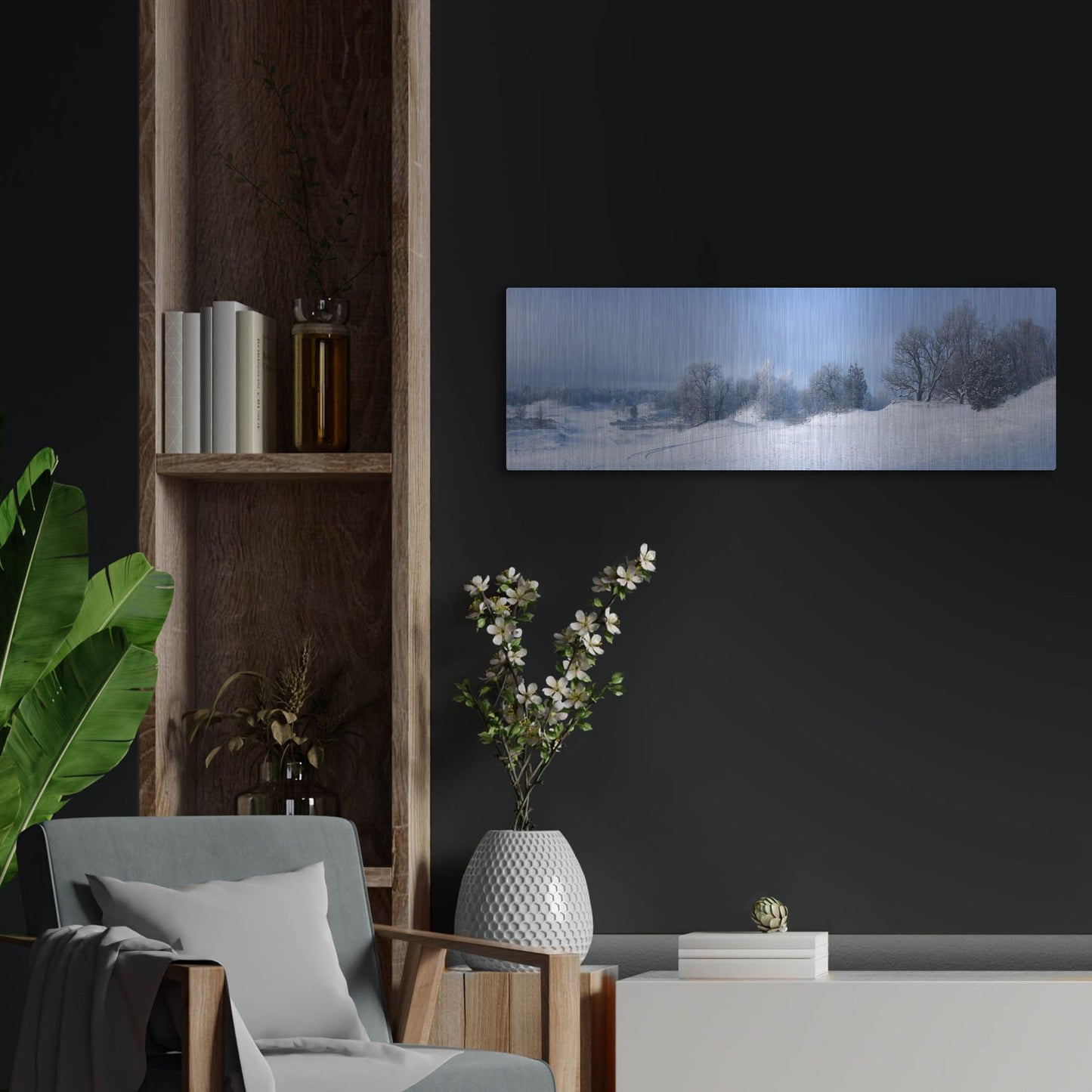 Luxe Metal Art 'Panorama Winter Dunes' by Istvan Nagy, Metal Wall Art,36x12