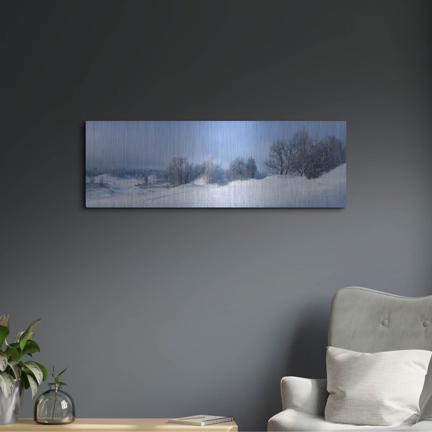 Luxe Metal Art 'Panorama Winter Dunes' by Istvan Nagy, Metal Wall Art,36x12