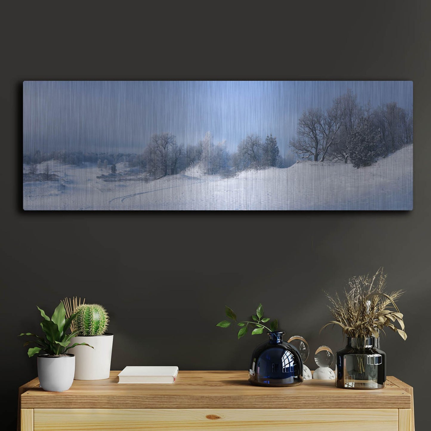 Luxe Metal Art 'Panorama Winter Dunes' by Istvan Nagy, Metal Wall Art,36x12