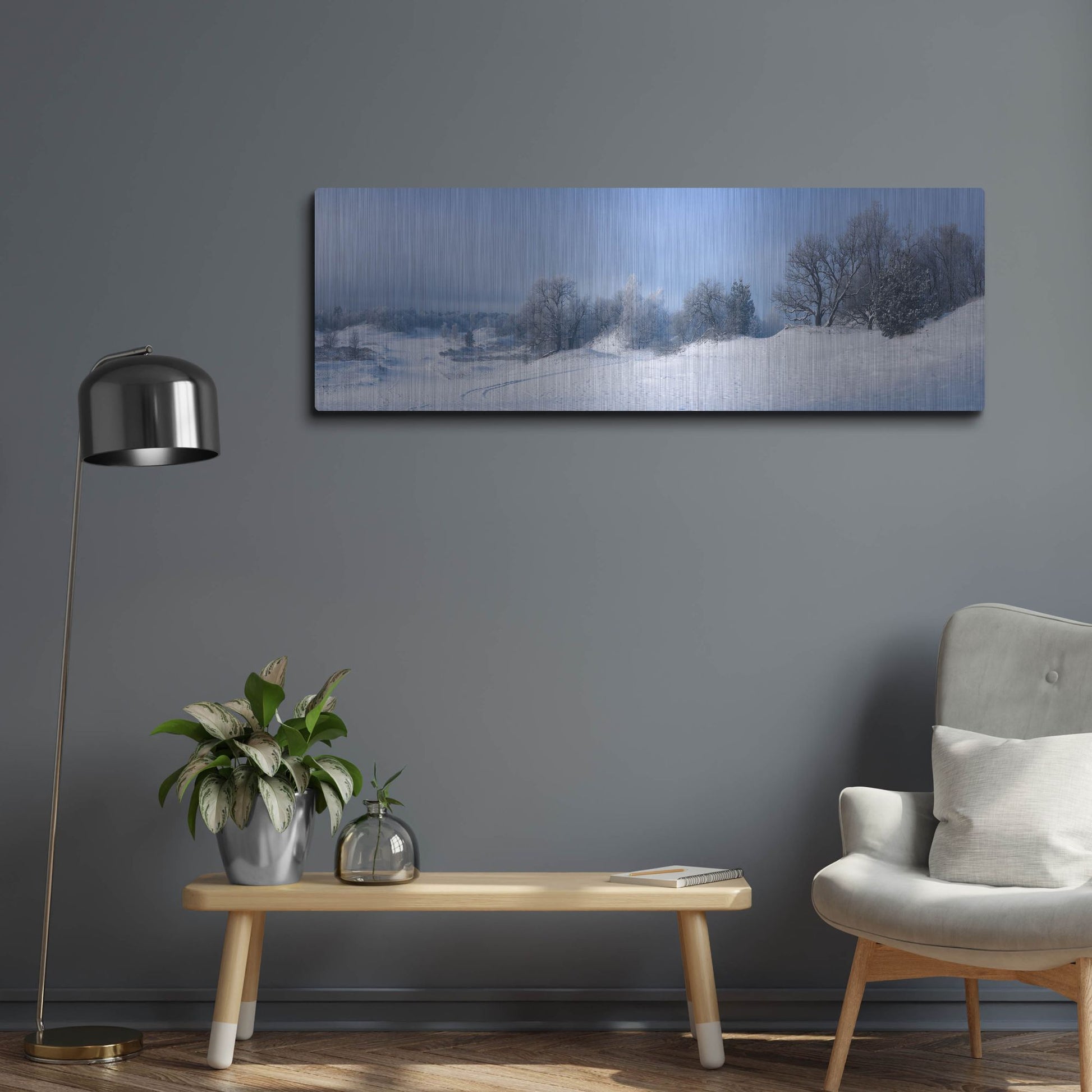 Luxe Metal Art 'Panorama Winter Dunes' by Istvan Nagy, Metal Wall Art,48x16