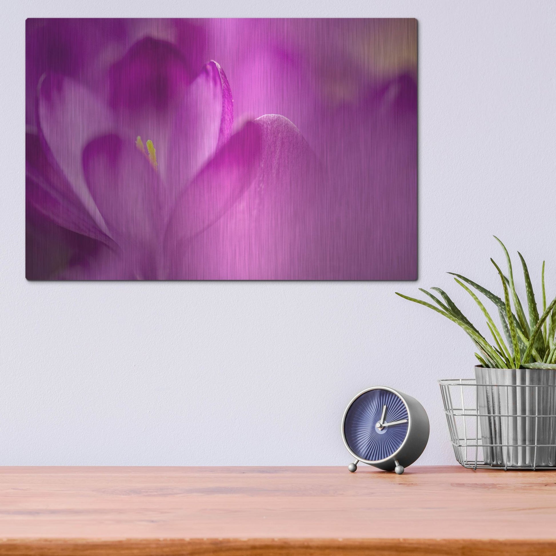 Luxe Metal Art 'Purple Flower Study' by Istvan Nagy, Metal Wall Art,16x12