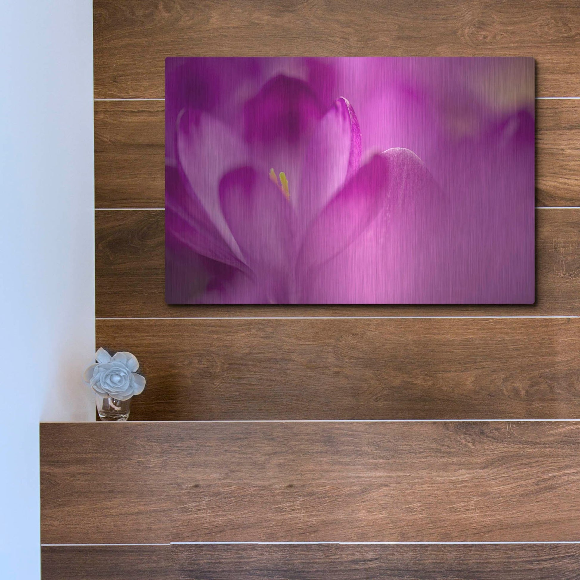 Luxe Metal Art 'Purple Flower Study' by Istvan Nagy, Metal Wall Art,16x12