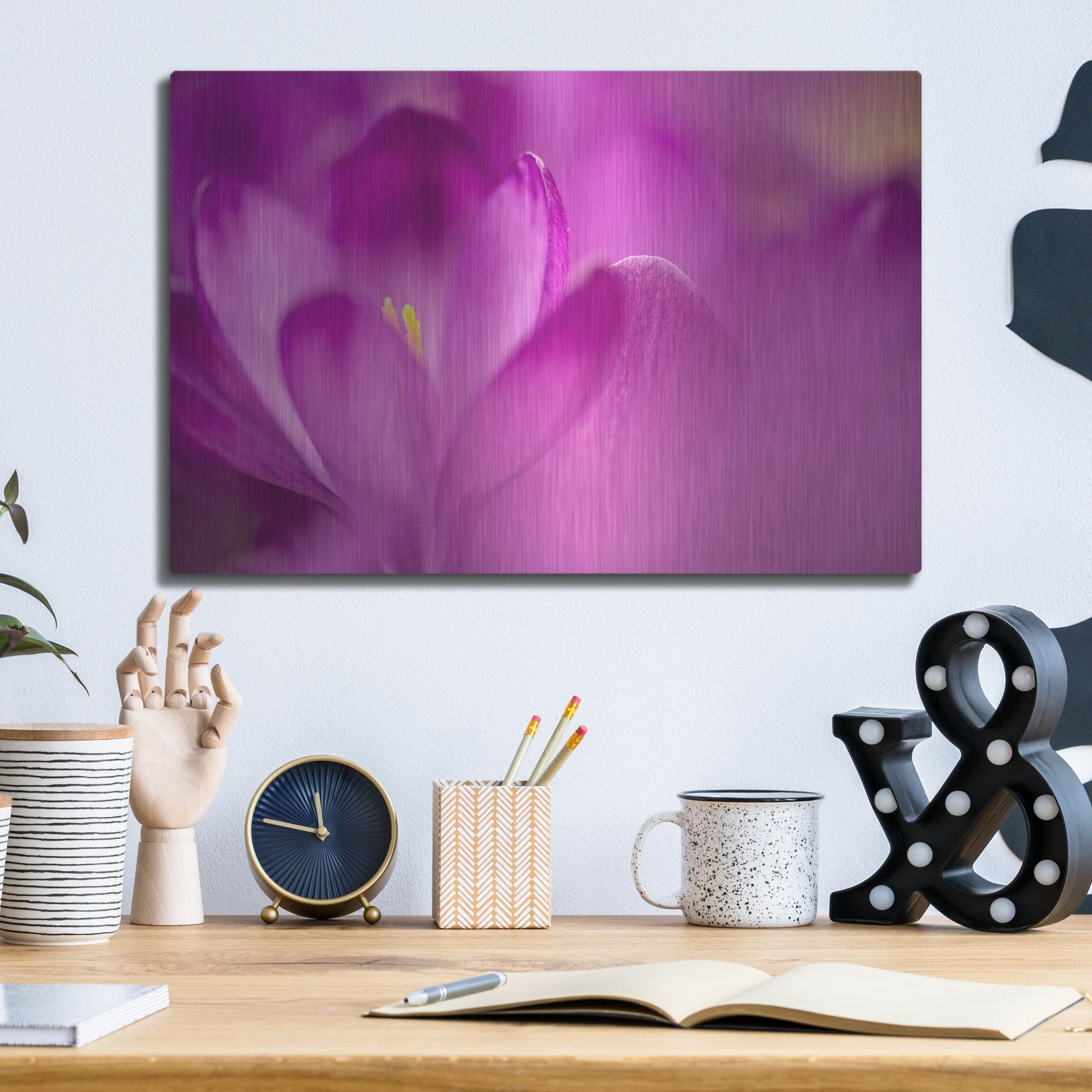 Luxe Metal Art 'Purple Flower Study' by Istvan Nagy, Metal Wall Art,16x12