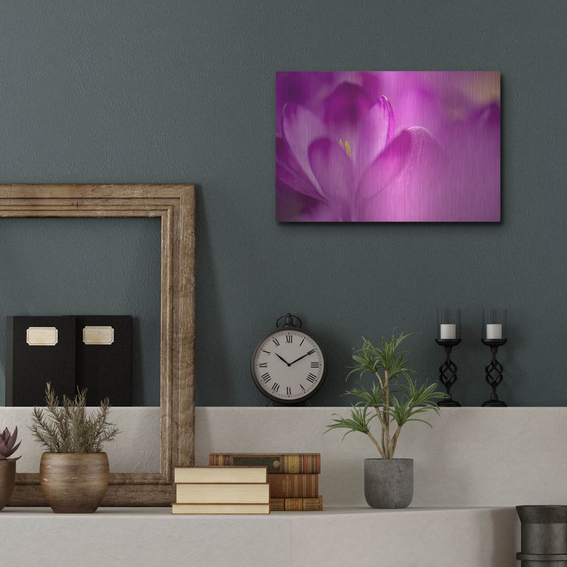 Luxe Metal Art 'Purple Flower Study' by Istvan Nagy, Metal Wall Art,16x12