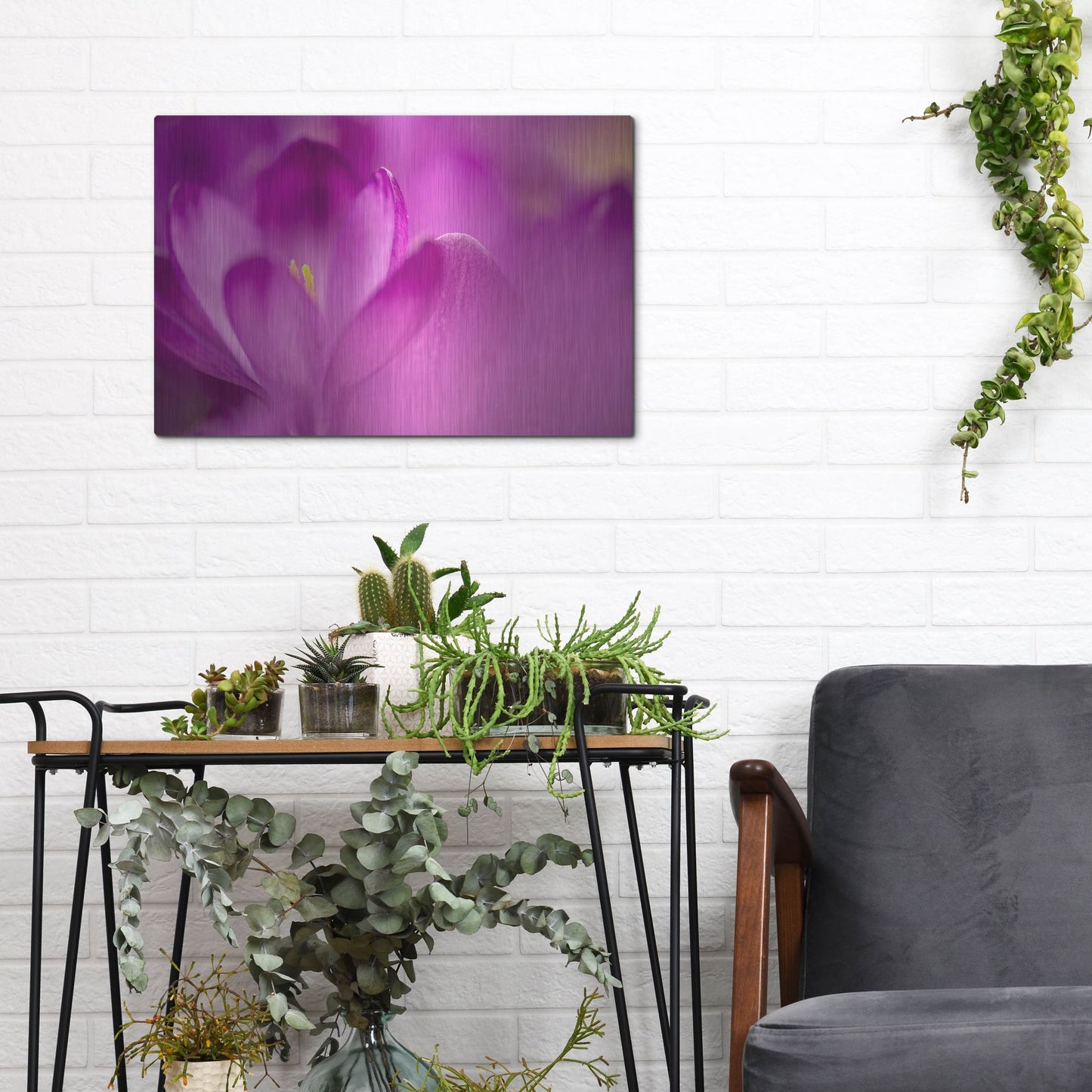 Luxe Metal Art 'Purple Flower Study' by Istvan Nagy, Metal Wall Art,16x12