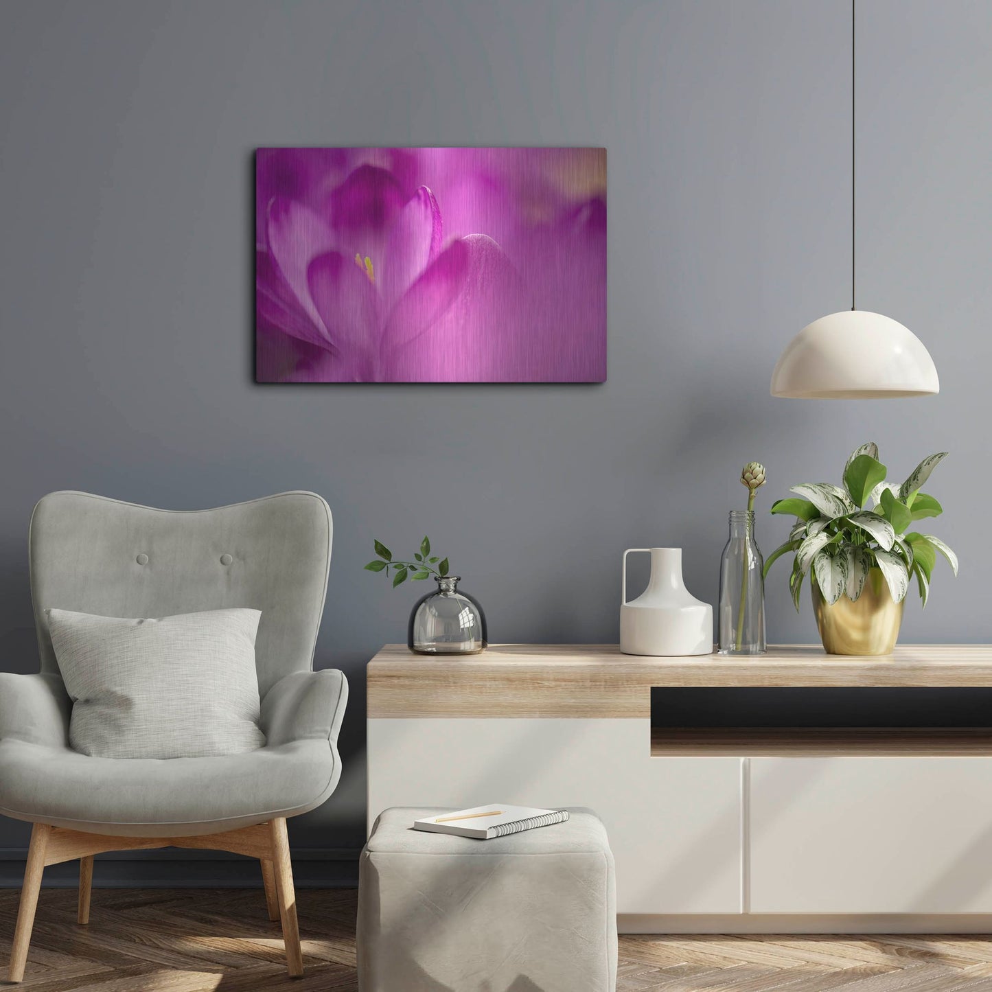 Luxe Metal Art 'Purple Flower Study' by Istvan Nagy, Metal Wall Art,24x16