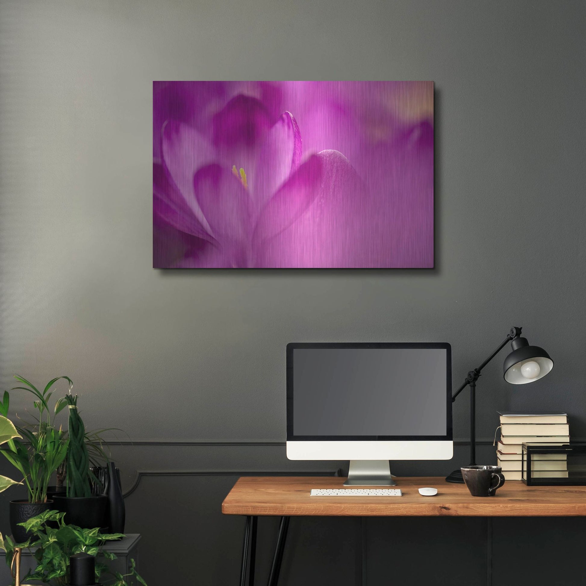 Luxe Metal Art 'Purple Flower Study' by Istvan Nagy, Metal Wall Art,36x24