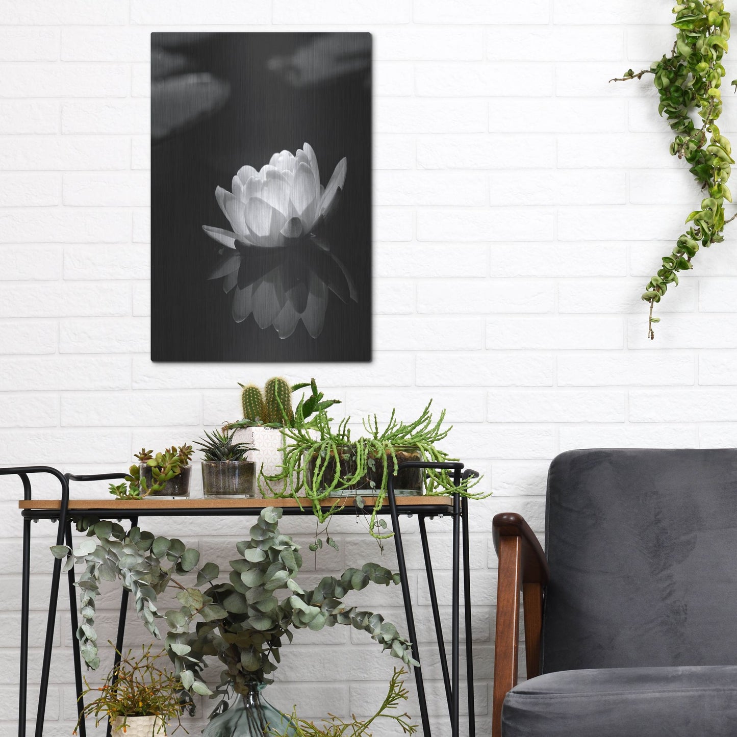 Luxe Metal Art 'Water Lily BW' by Istvan Nagy, Metal Wall Art,12x16