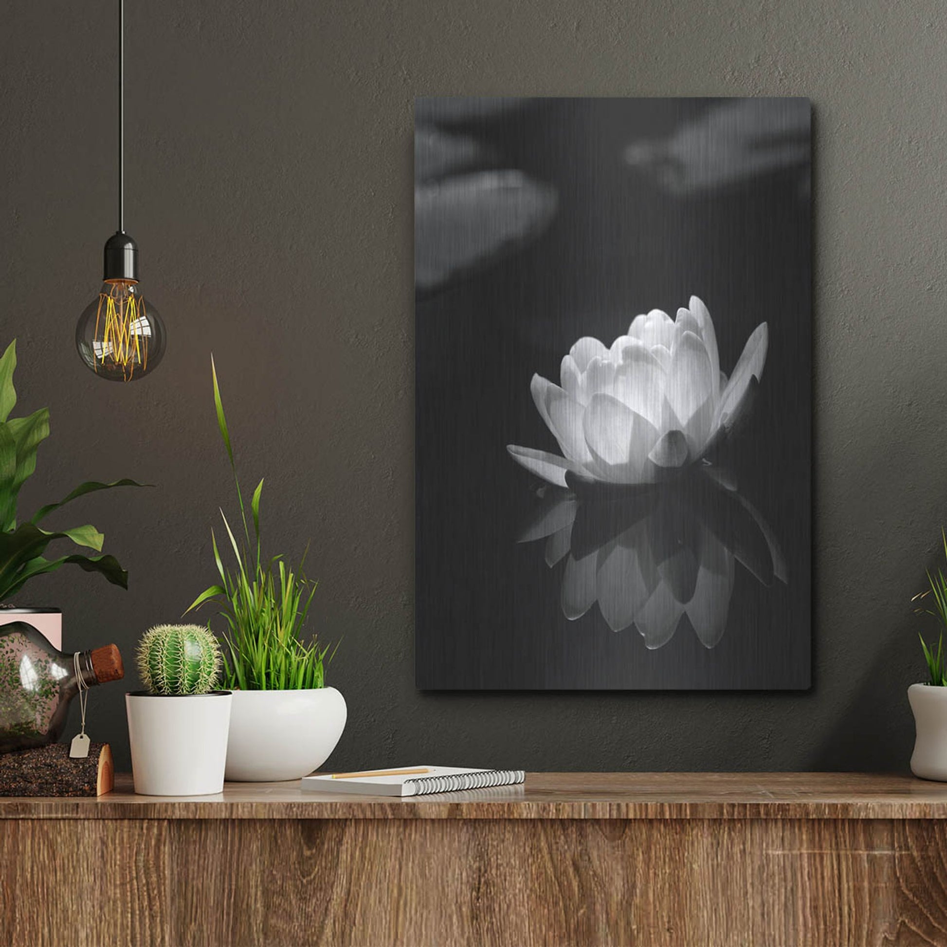 Luxe Metal Art 'Water Lily BW' by Istvan Nagy, Metal Wall Art,12x16