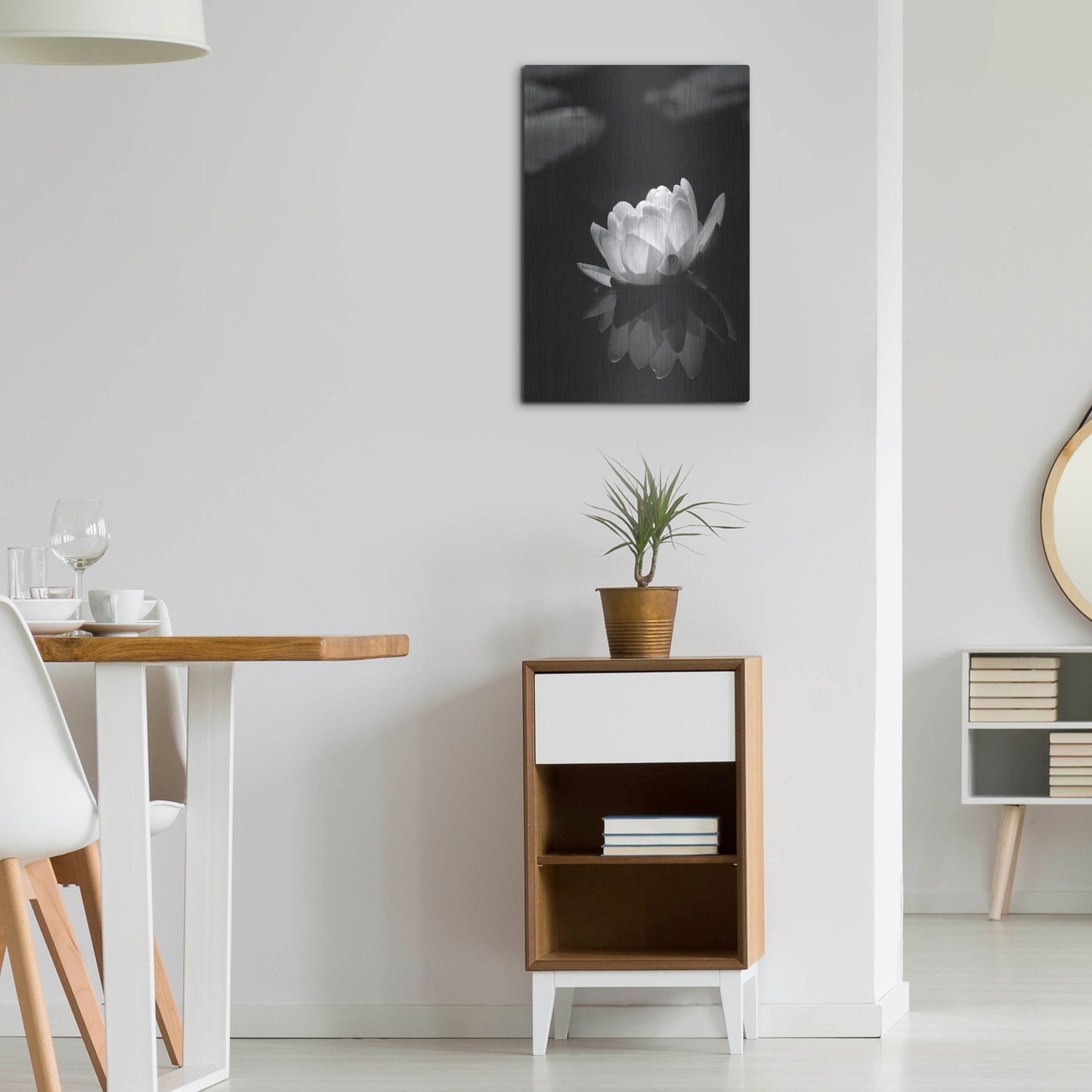 Luxe Metal Art 'Water Lily BW' by Istvan Nagy, Metal Wall Art,16x24