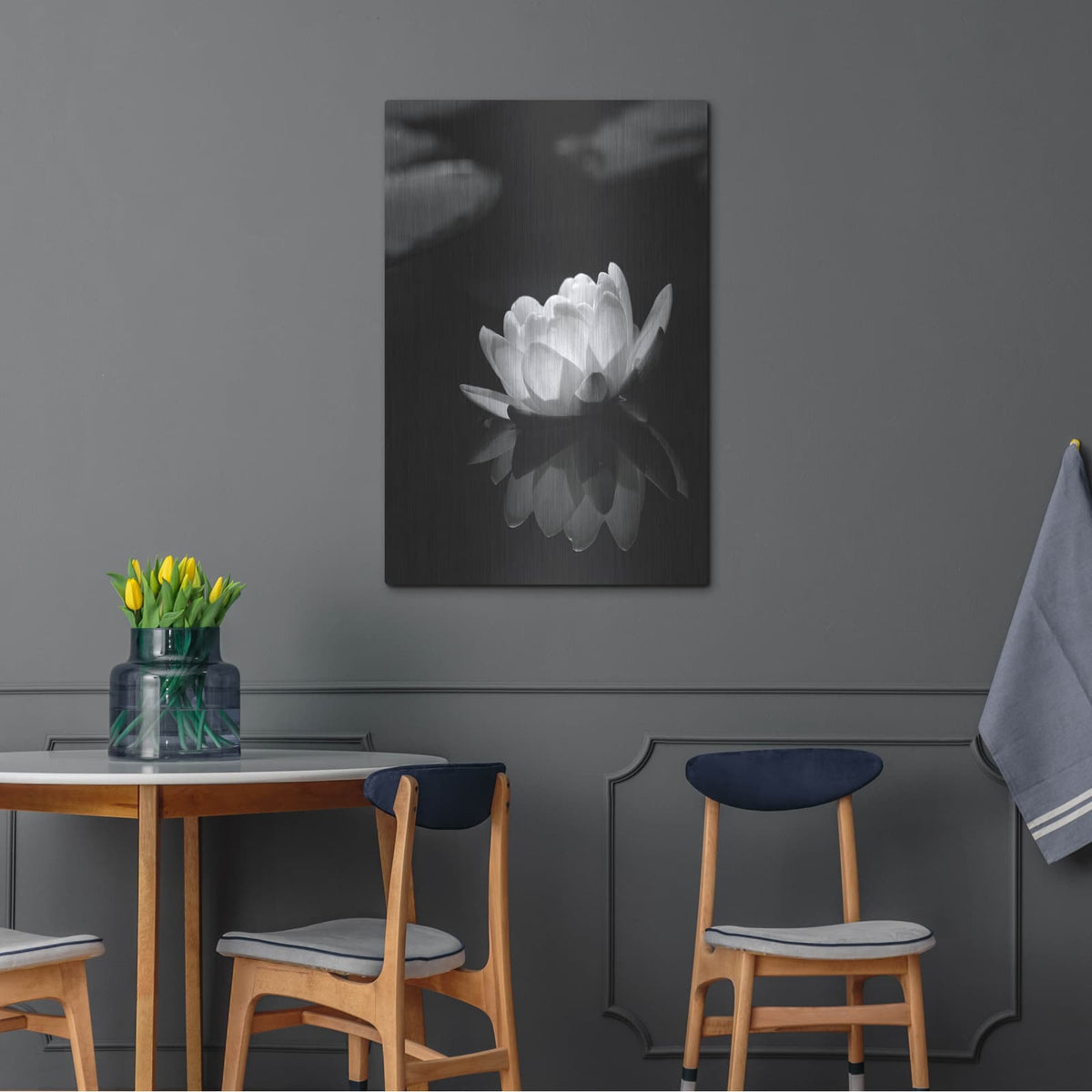 'Water Lily BW' by Istvan Nagy – Metal Wall Art, 24x36 room view