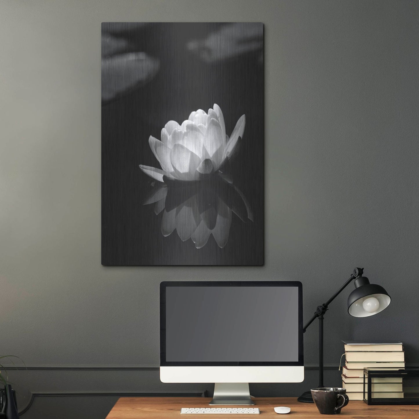 Luxe Metal Art 'Water Lily BW' by Istvan Nagy, Metal Wall Art,24x36