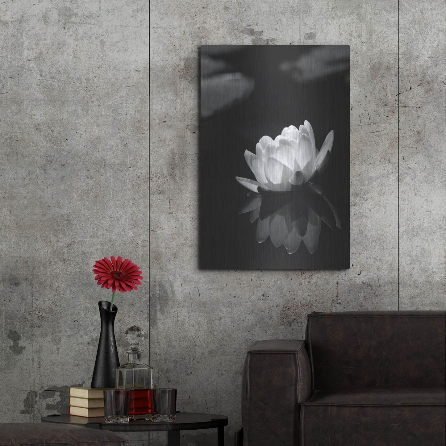 Luxe Metal Art 'Water Lily BW' by Istvan Nagy, Metal Wall Art,24x36