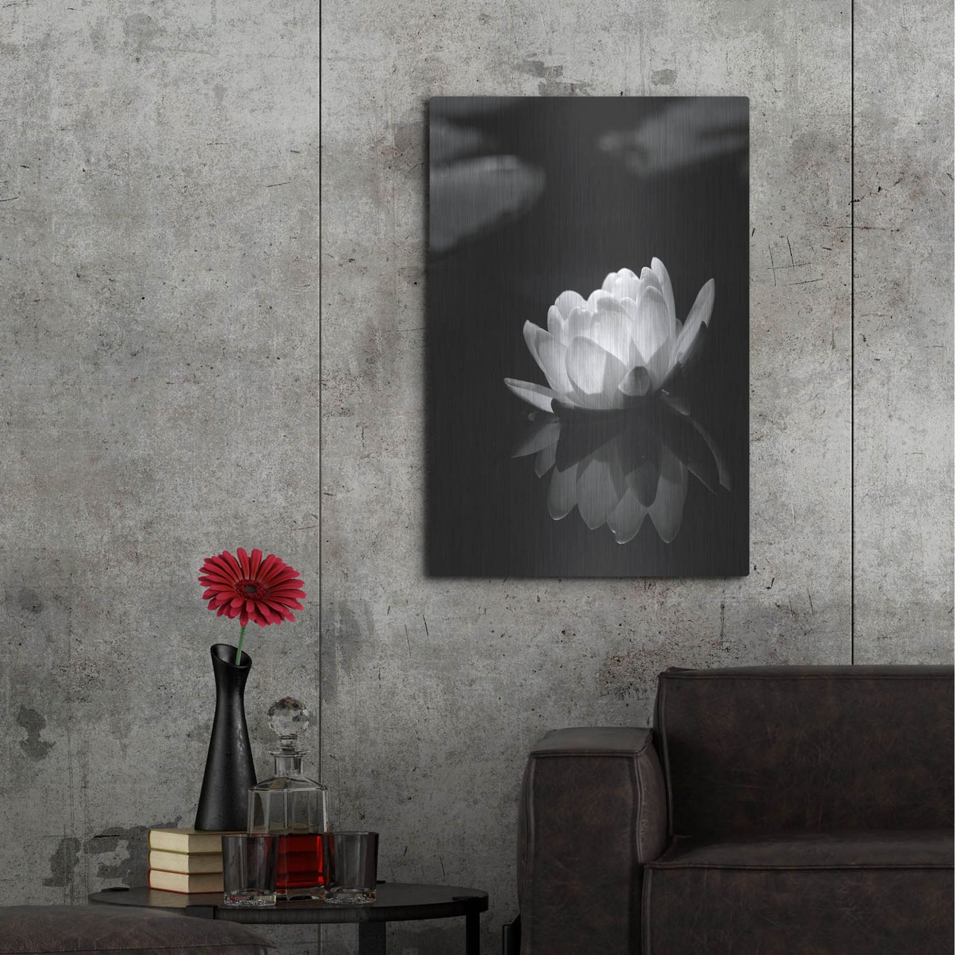 Luxe Metal Art 'Water Lily BW' by Istvan Nagy, Metal Wall Art,24x36