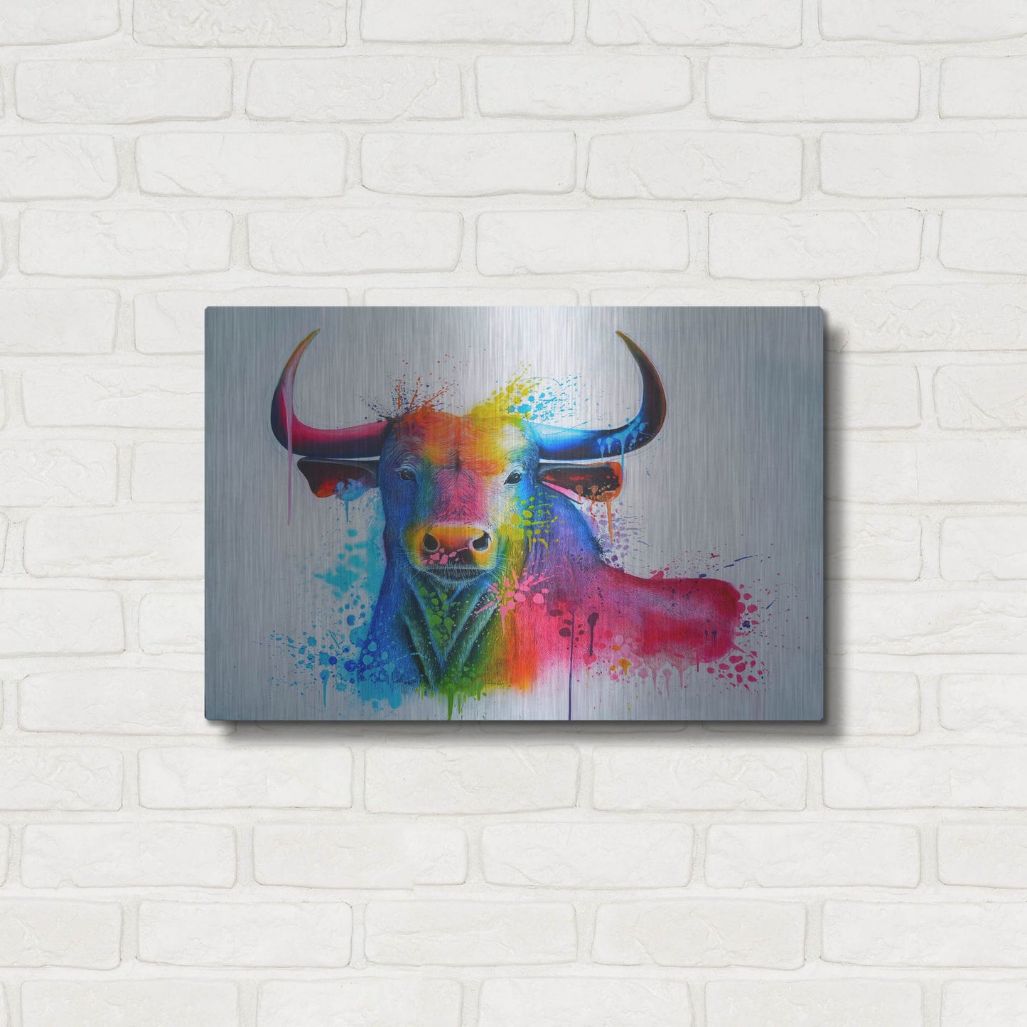 Luxe Metal Art 'Bull Splash Colors' by Ivan Negrete, Metal Wall Art,24x16