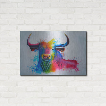 Luxe Metal Art 'Bull Splash Colors' by Ivan Negrete, Metal Wall Art,36x24