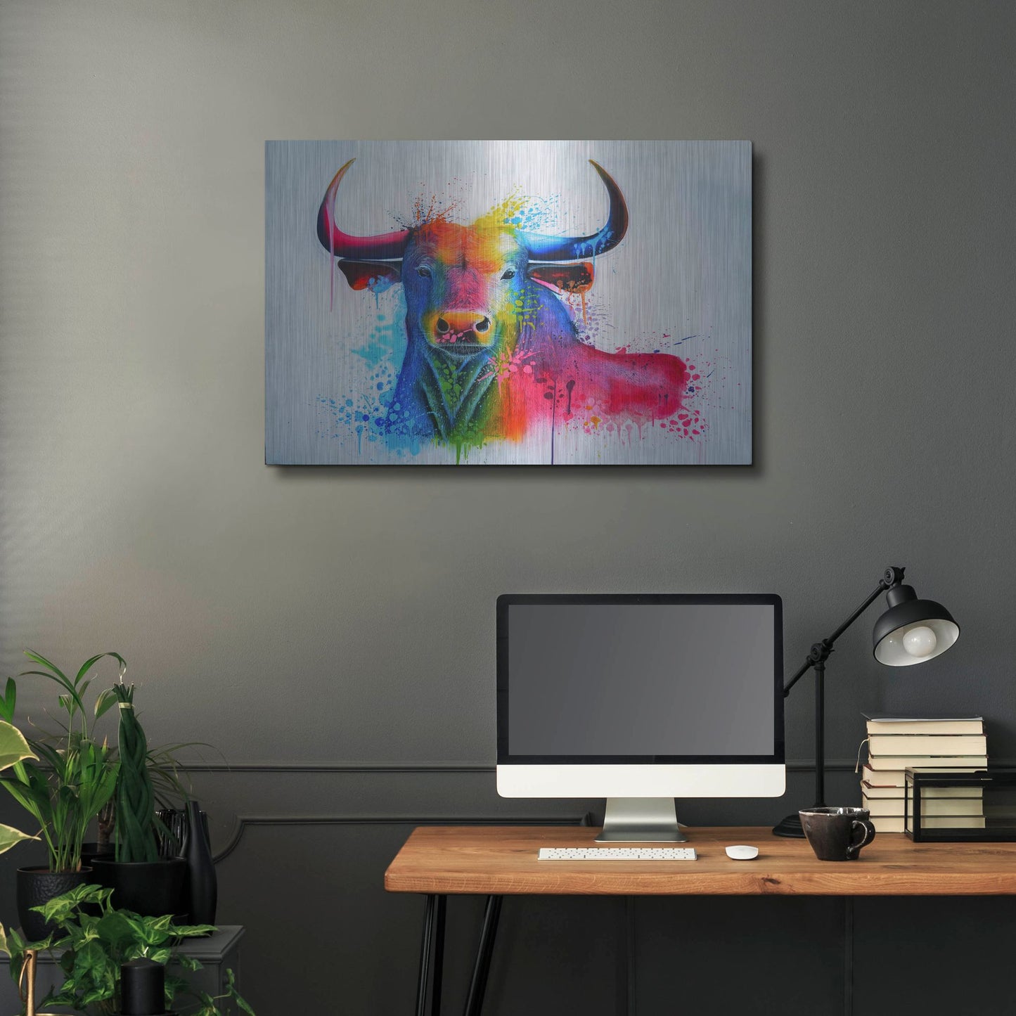 Luxe Metal Art 'Bull Splash Colors' by Ivan Negrete, Metal Wall Art,36x24