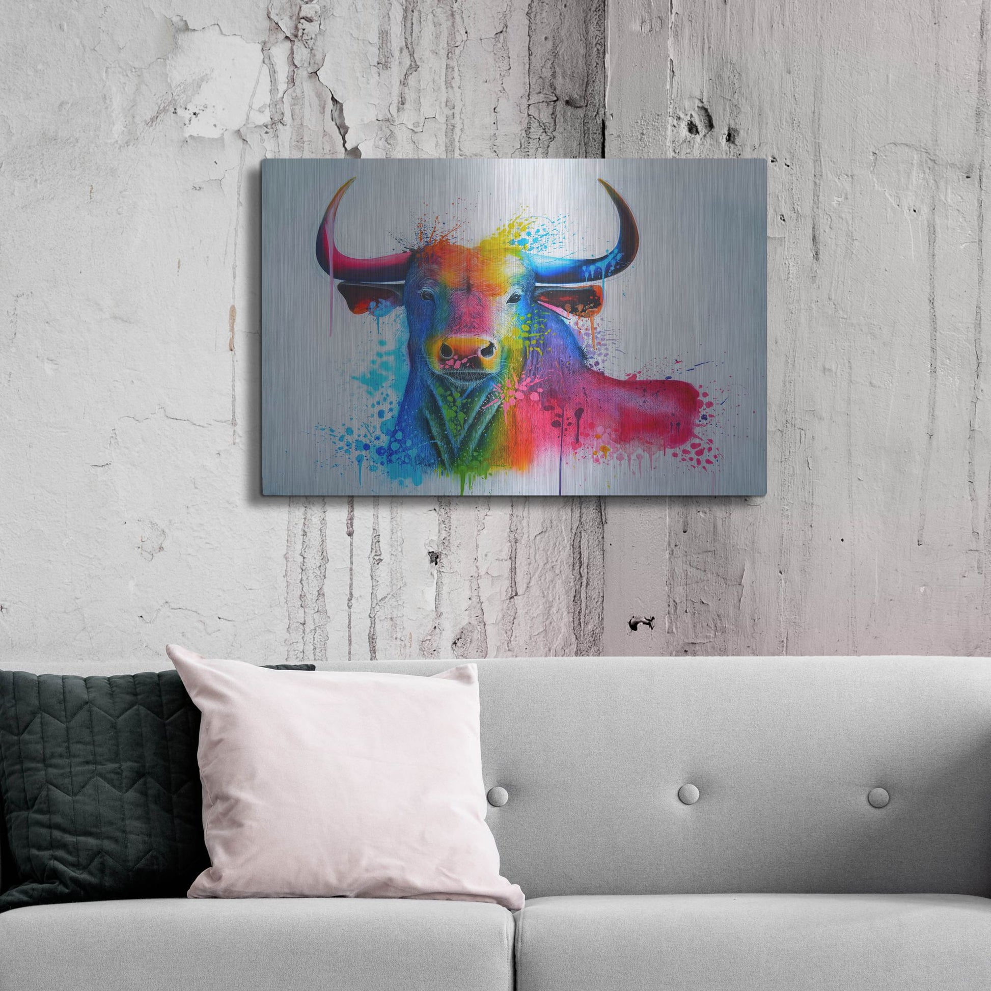 Luxe Metal Art 'Bull Splash Colors' by Ivan Negrete, Metal Wall Art,36x24