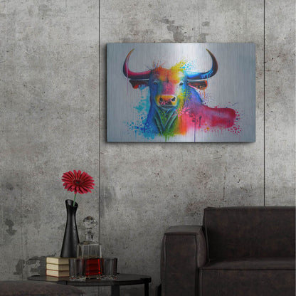 Luxe Metal Art 'Bull Splash Colors' by Ivan Negrete, Metal Wall Art,36x24