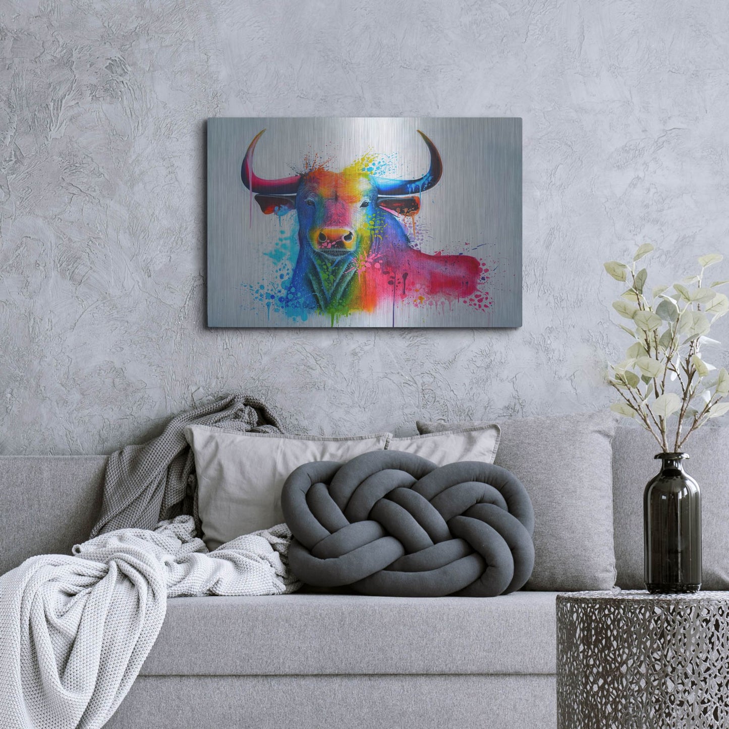 Luxe Metal Art 'Bull Splash Colors' by Ivan Negrete, Metal Wall Art,36x24