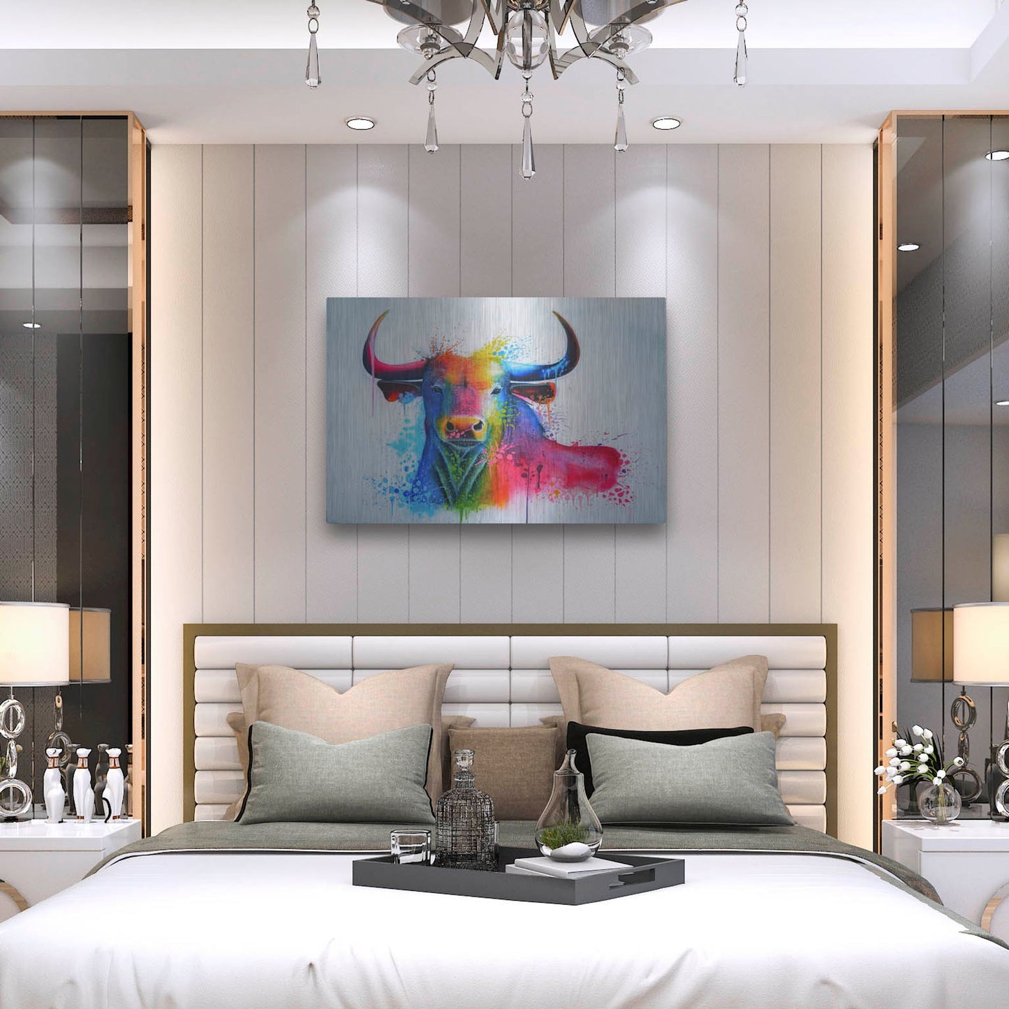 Luxe Metal Art 'Bull Splash Colors' by Ivan Negrete, Metal Wall Art,36x24