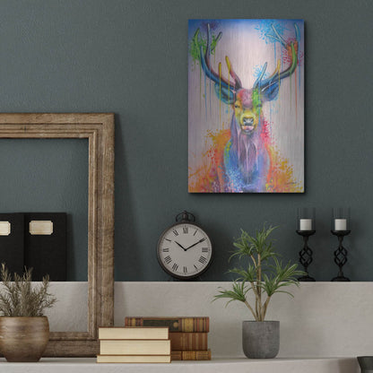 Luxe Metal Art 'Deer Splash Colors' by Ivan Negrete, Metal Wall Art,12x16