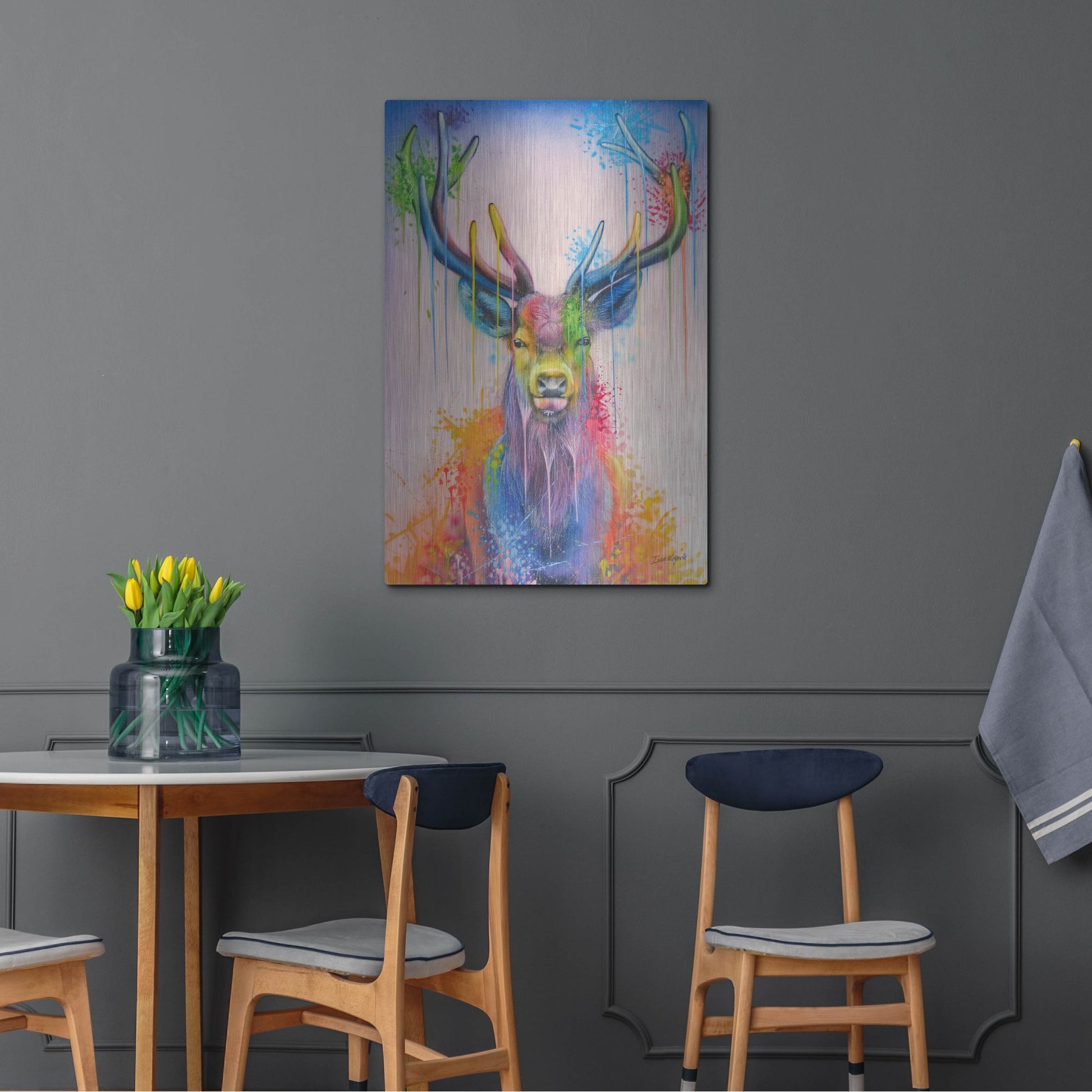 Luxe Metal Art 'Deer Splash Colors' by Ivan Negrete, Metal Wall Art,24x36