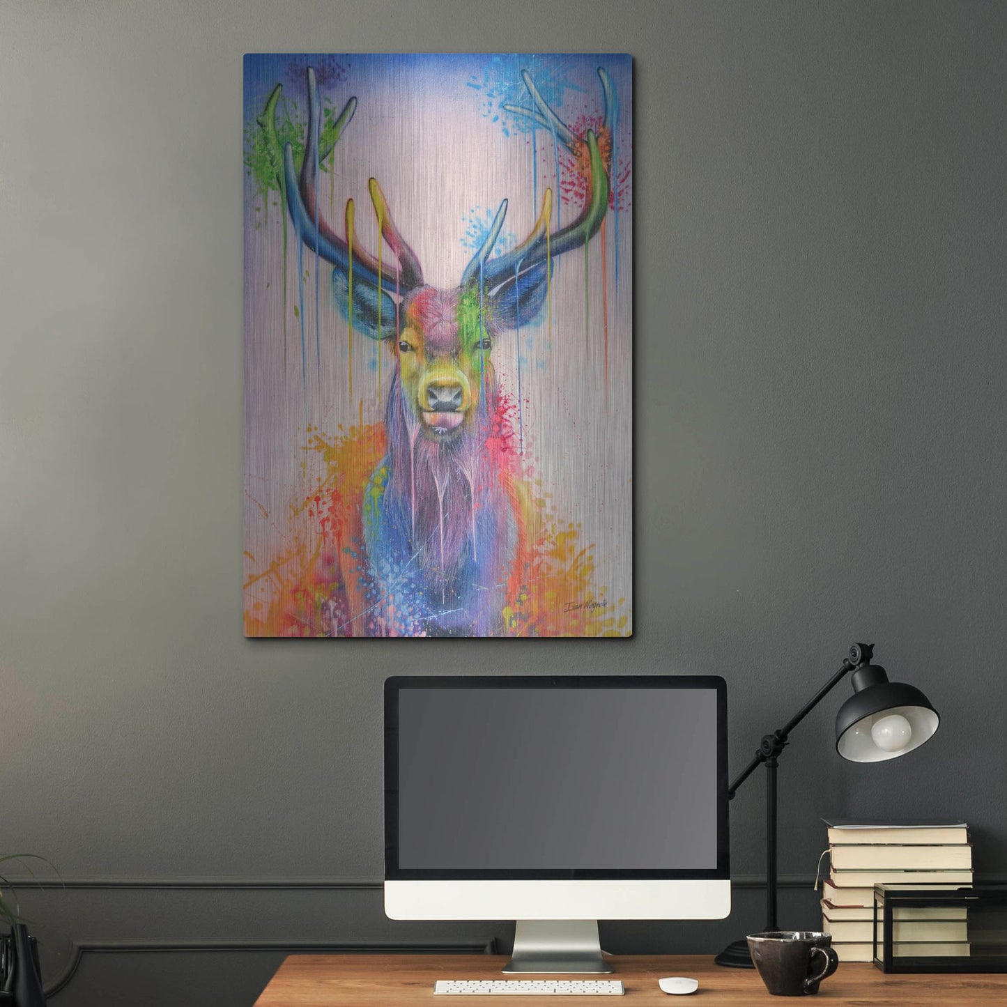 Luxe Metal Art 'Deer Splash Colors' by Ivan Negrete, Metal Wall Art,24x36