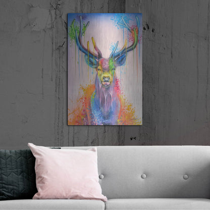 Luxe Metal Art 'Deer Splash Colors' by Ivan Negrete, Metal Wall Art,24x36