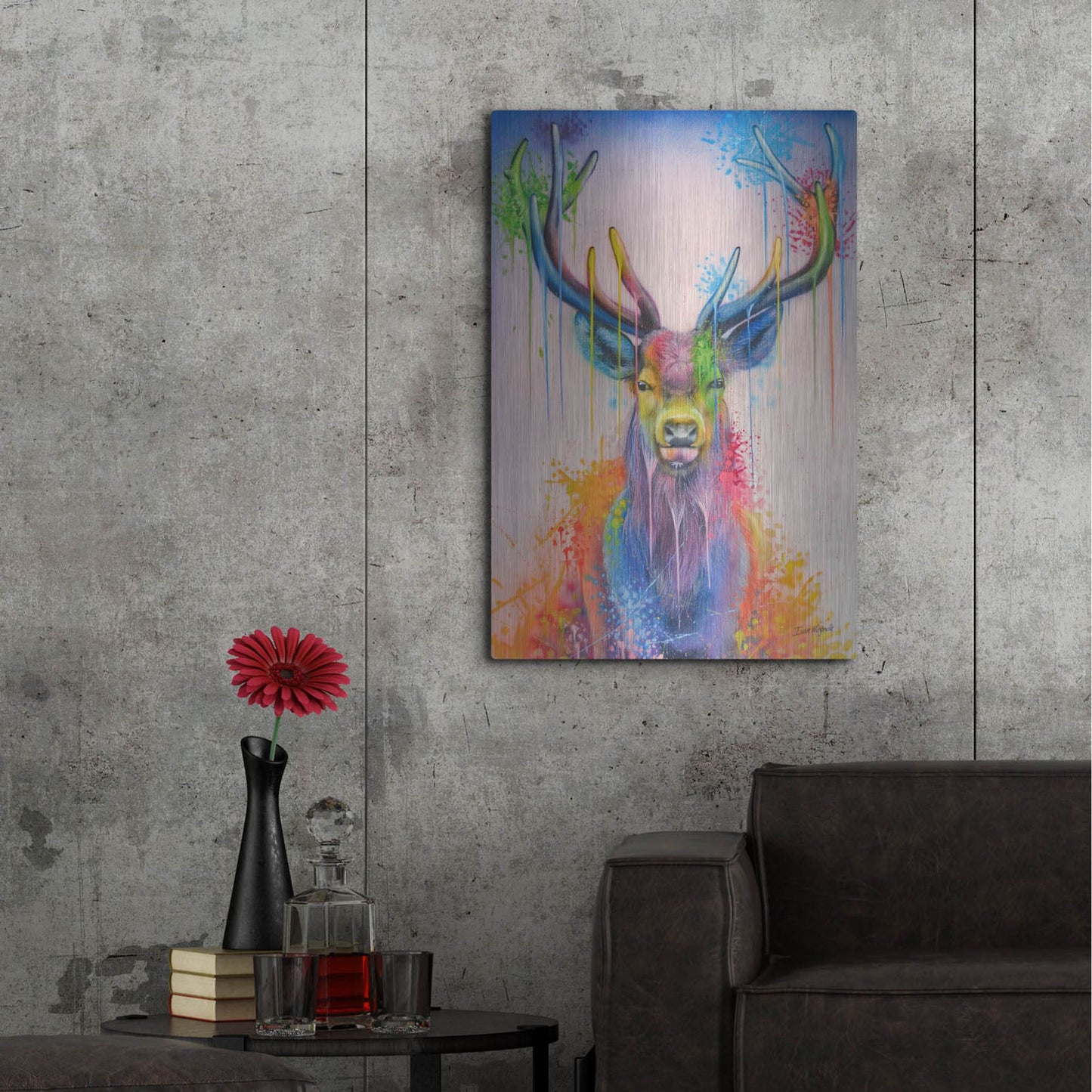 Luxe Metal Art 'Deer Splash Colors' by Ivan Negrete, Metal Wall Art,24x36