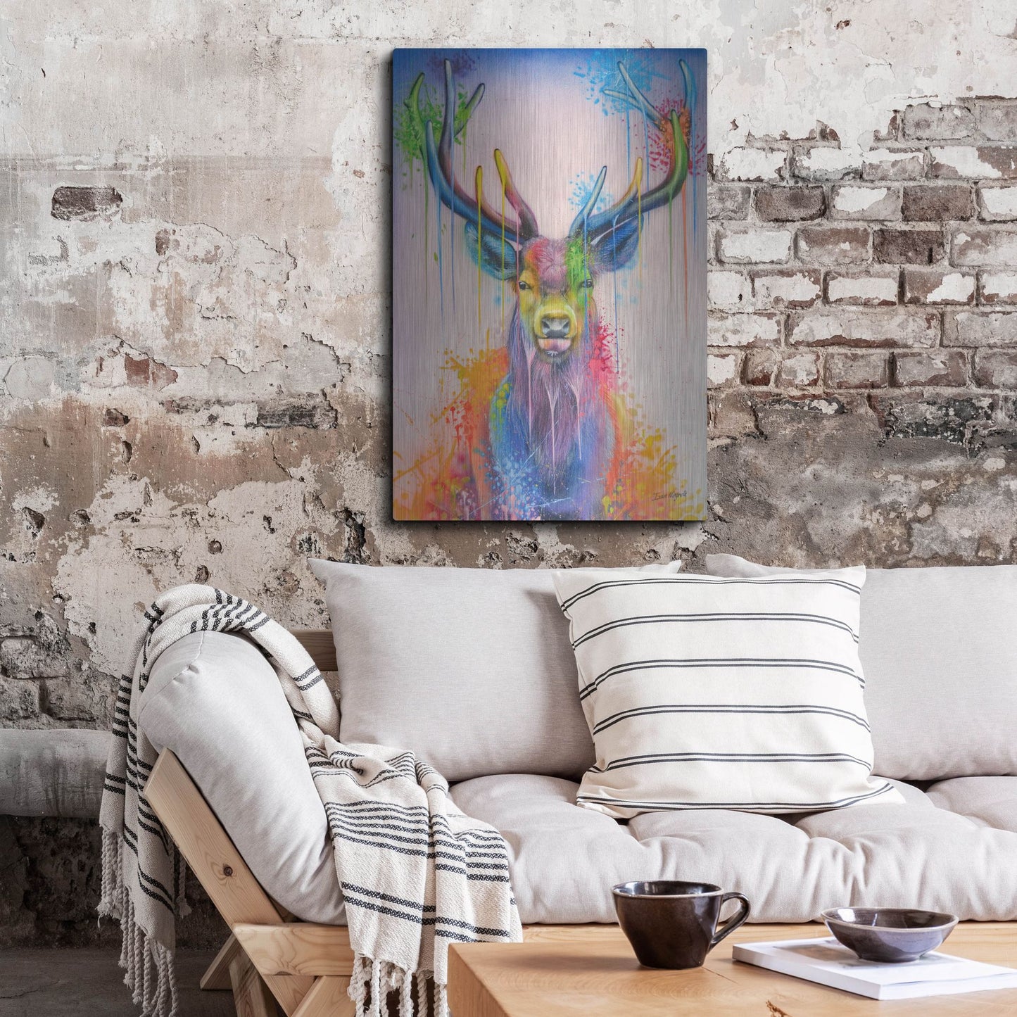 Luxe Metal Art 'Deer Splash Colors' by Ivan Negrete, Metal Wall Art,24x36