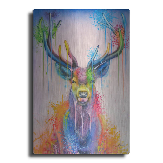 Luxe Metal Art 'Deer Splash Colors' by Ivan Negrete, Metal Wall Art