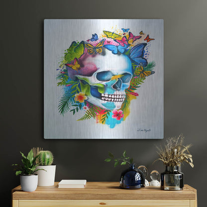 Luxe Metal Art 'Tropical Skull Splash' by Ivan Negrete, Metal Wall Art,24x24