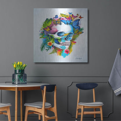 Luxe Metal Art 'Tropical Skull Splash' by Ivan Negrete, Metal Wall Art,36x36