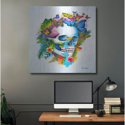 Luxe Metal Art 'Tropical Skull Splash' by Ivan Negrete, Metal Wall Art,36x36