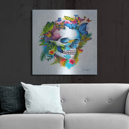 Luxe Metal Art 'Tropical Skull Splash' by Ivan Negrete, Metal Wall Art,36x36