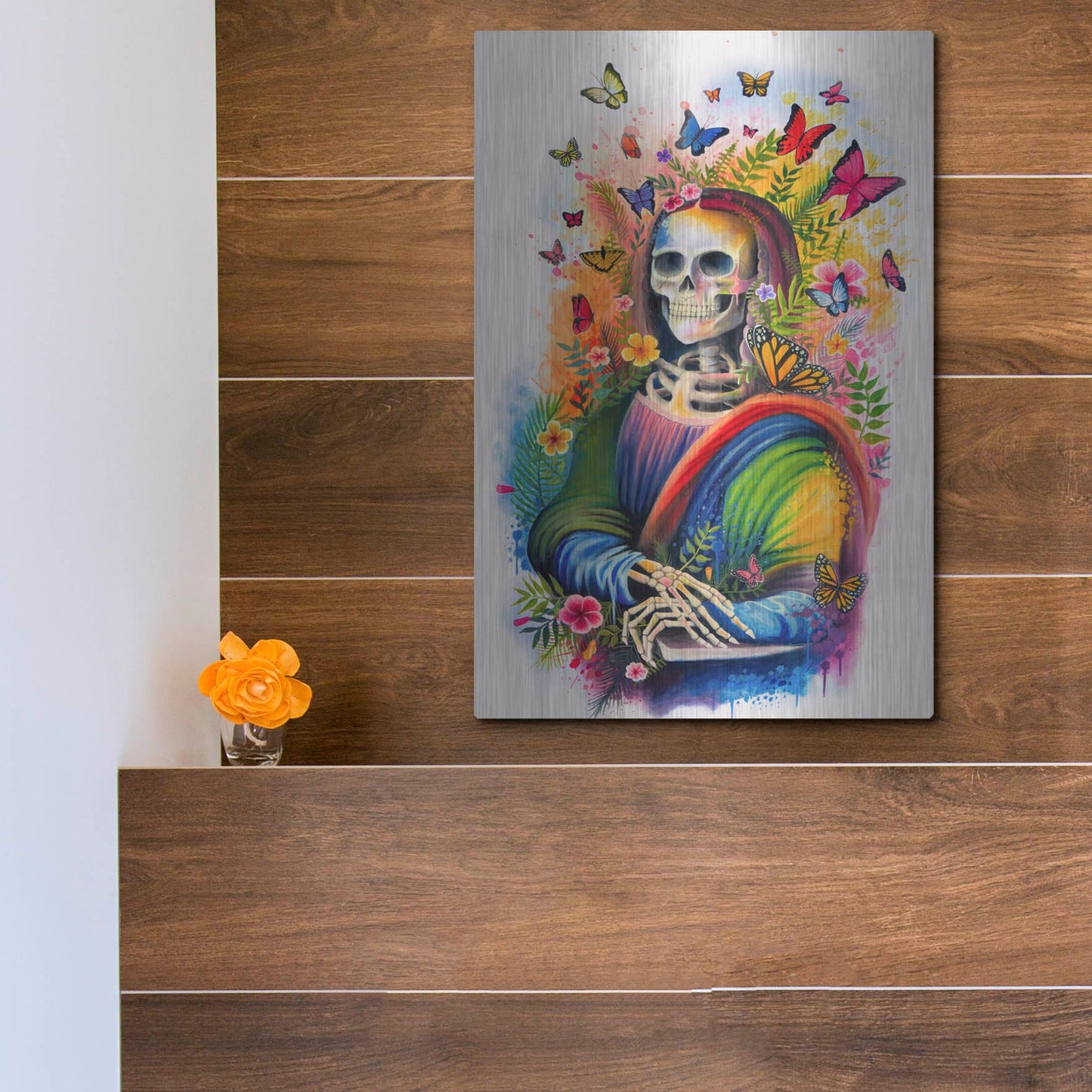 Luxe Metal Art 'Mona Lisa Bones' by Ivan Negrete, Metal Wall Art,12x16