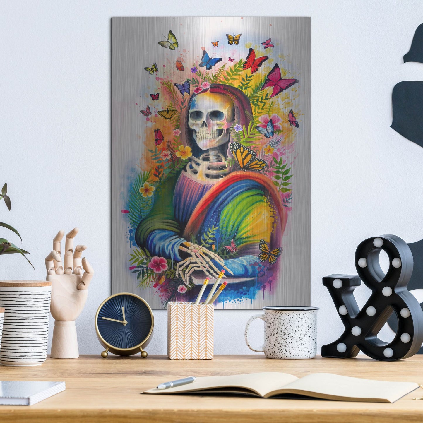 Luxe Metal Art 'Mona Lisa Bones' by Ivan Negrete, Metal Wall Art,12x16