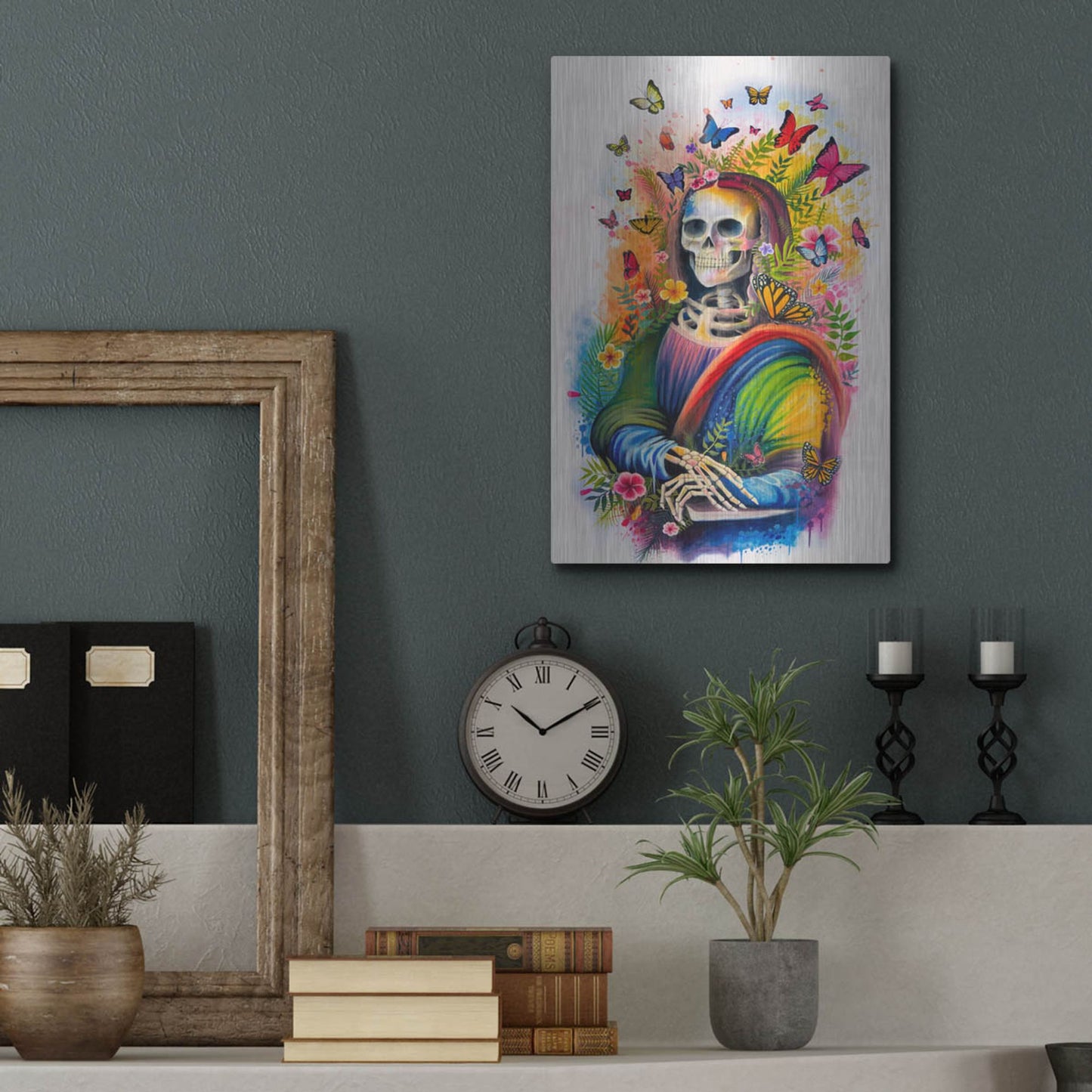 Luxe Metal Art 'Mona Lisa Bones' by Ivan Negrete, Metal Wall Art,12x16