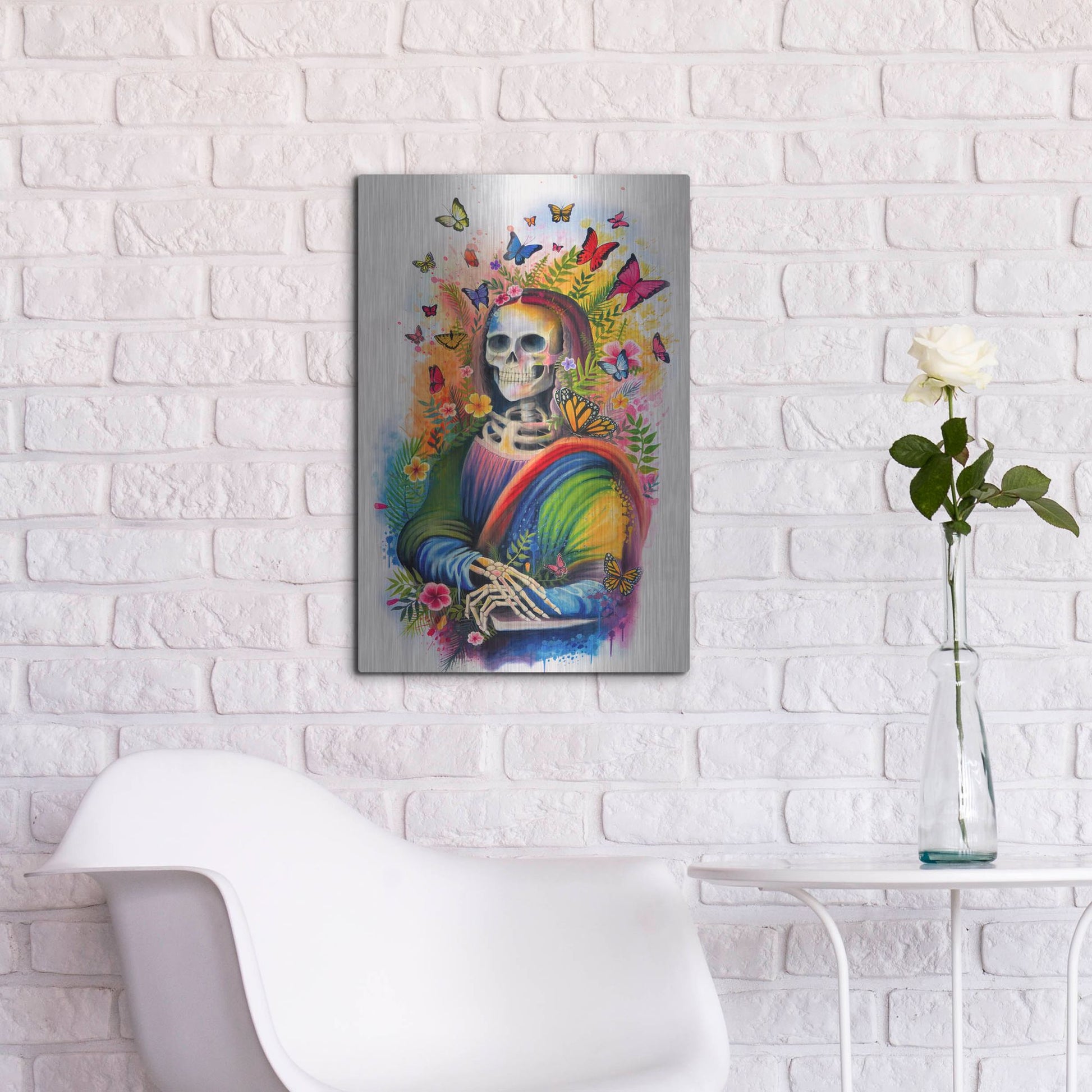 Luxe Metal Art 'Mona Lisa Bones' by Ivan Negrete, Metal Wall Art,16x24