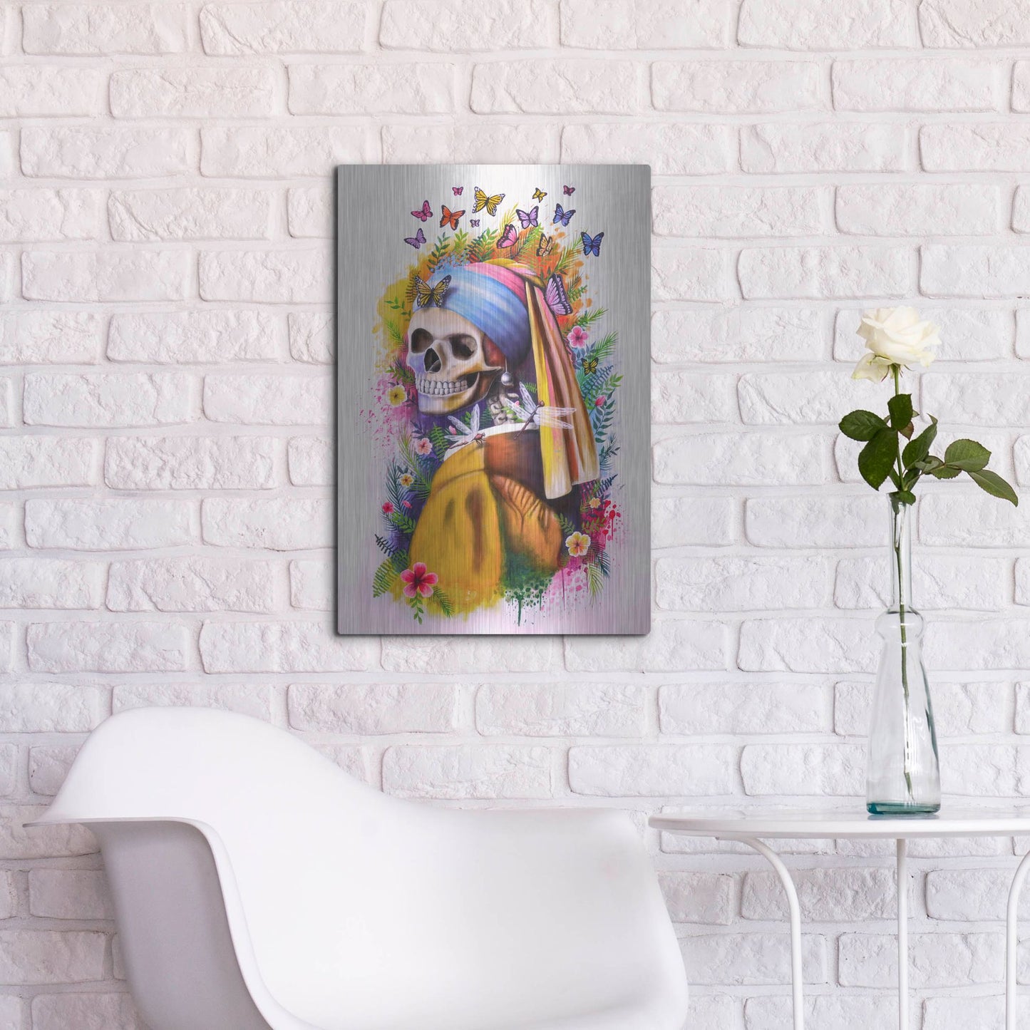 Luxe Metal Art 'Girl with Pearl Earring Bones' by Ivan Negrete, Metal Wall Art,16x24