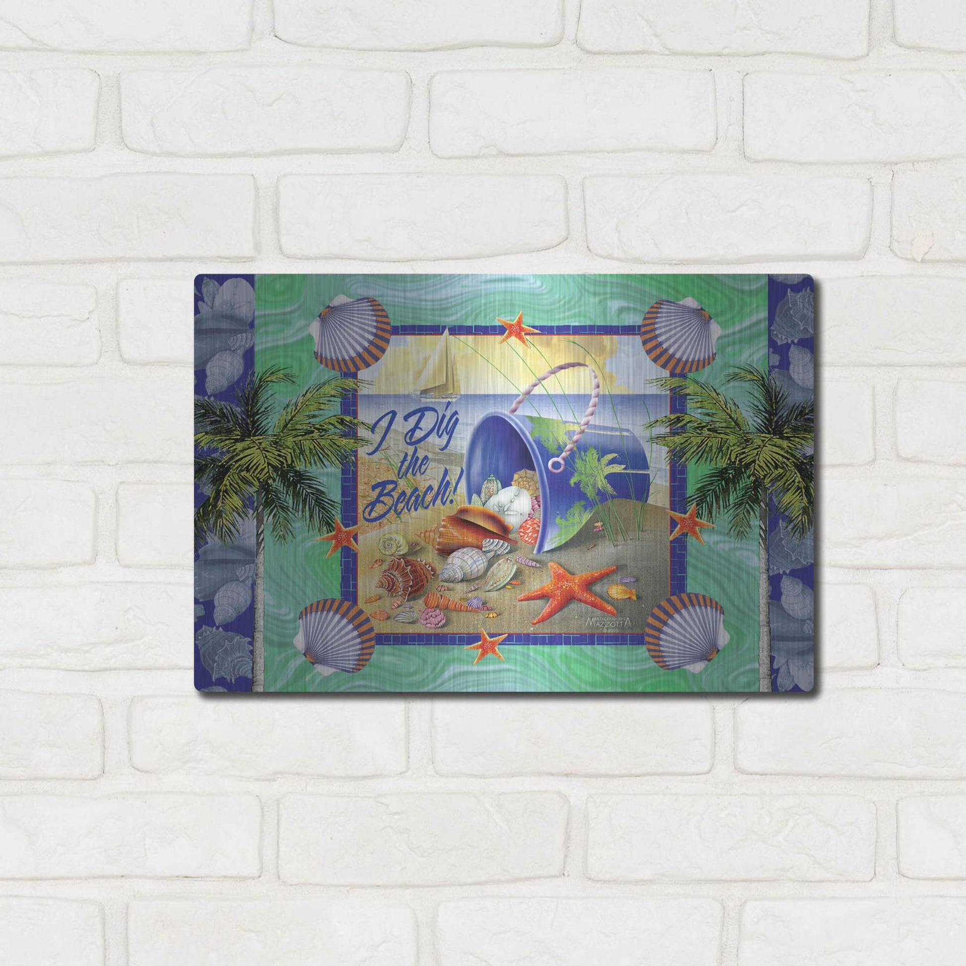 Luxe Metal Art 'Shell Bucket' by James and Kathleen Mazzotta, Metal Wall Art,16x12