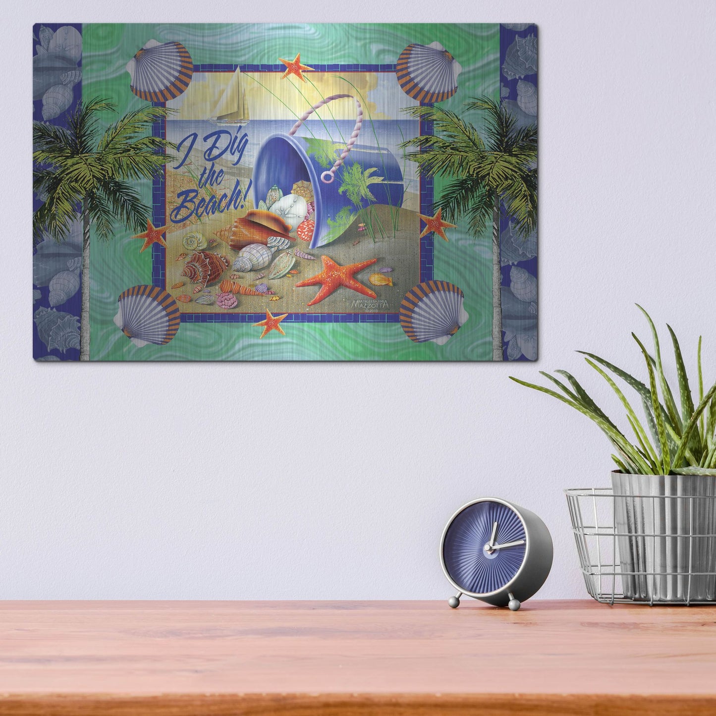 Luxe Metal Art 'Shell Bucket' by James and Kathleen Mazzotta, Metal Wall Art,16x12