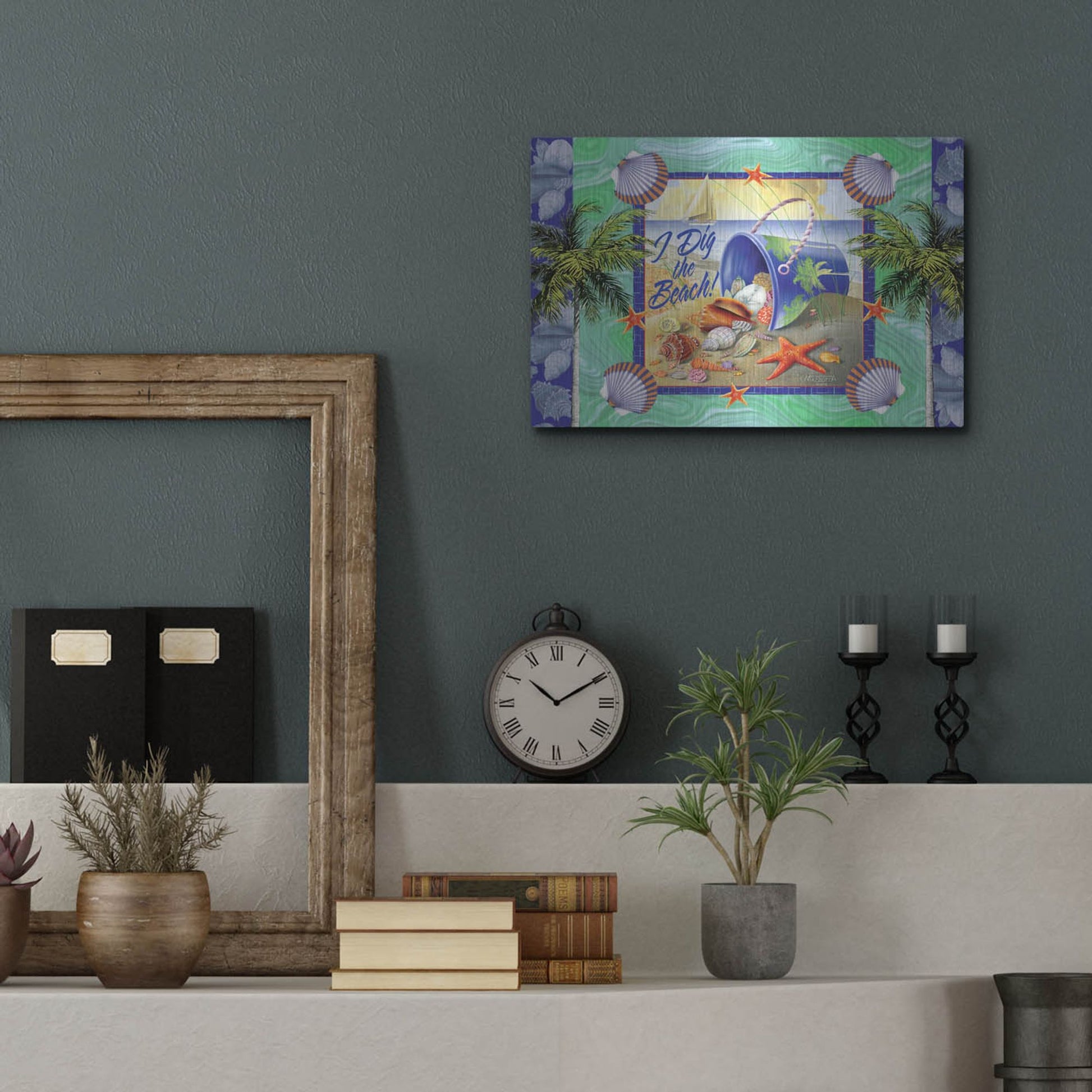 Luxe Metal Art 'Shell Bucket' by James and Kathleen Mazzotta, Metal Wall Art,16x12