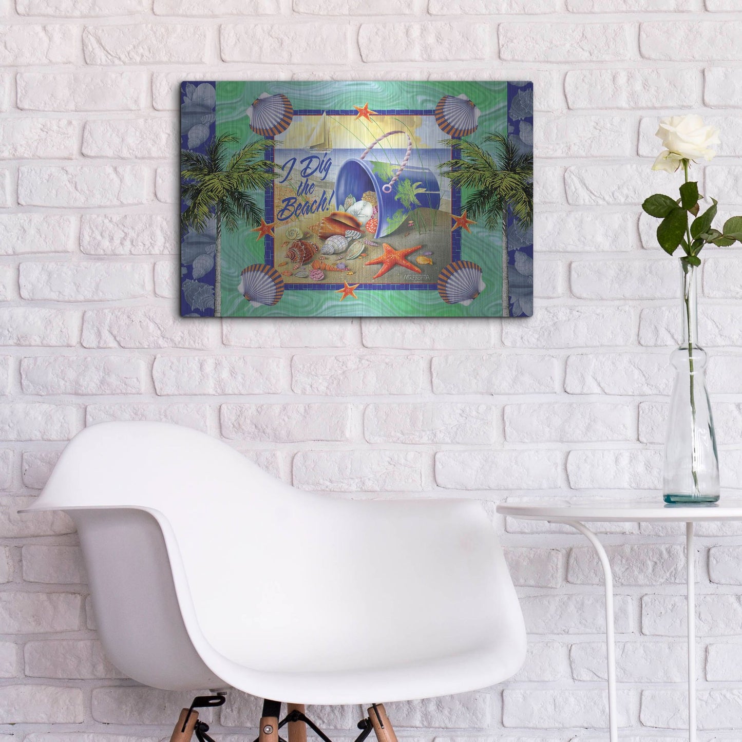 Luxe Metal Art 'Shell Bucket' by James and Kathleen Mazzotta, Metal Wall Art,24x16