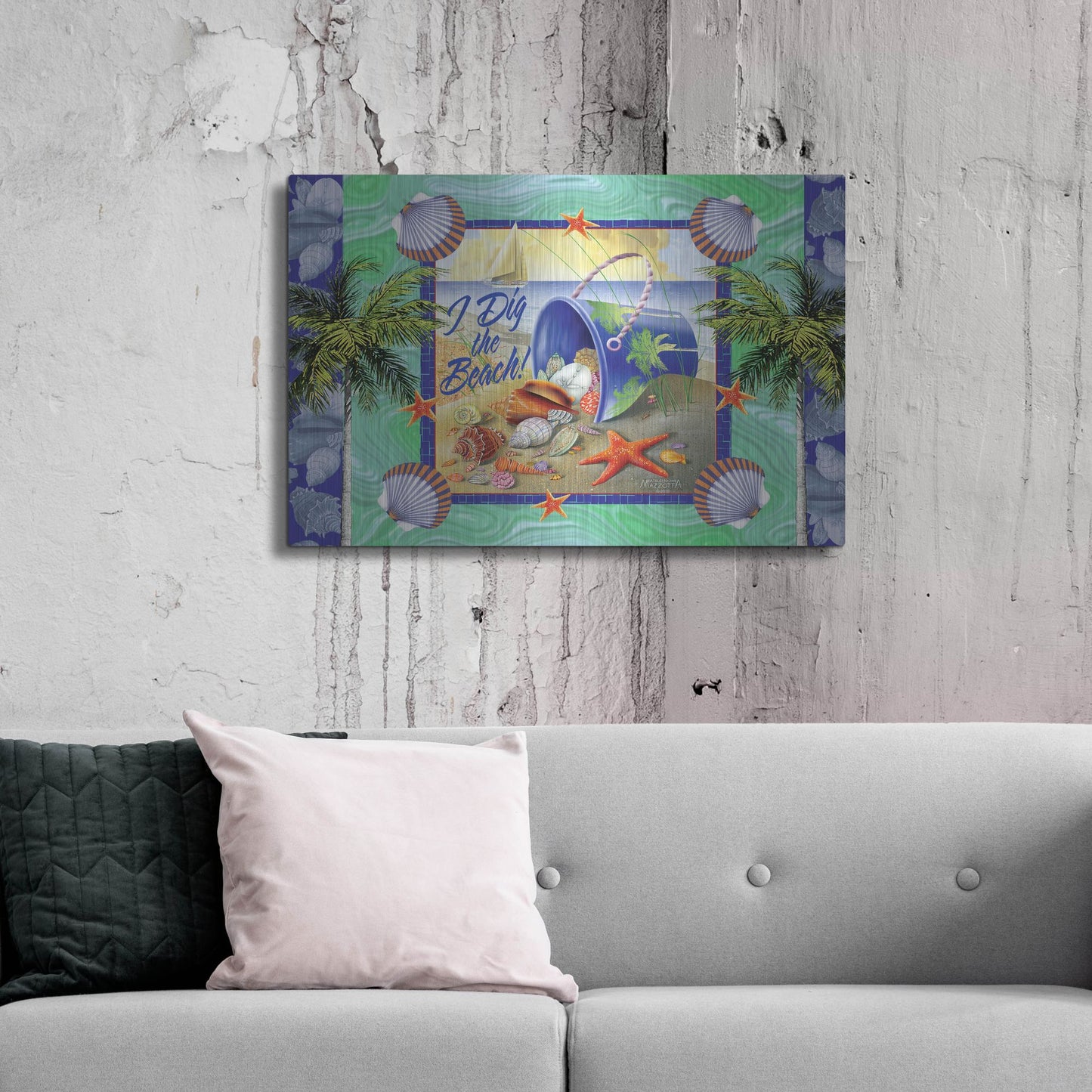 Luxe Metal Art 'Shell Bucket' by James and Kathleen Mazzotta, Metal Wall Art,36x24