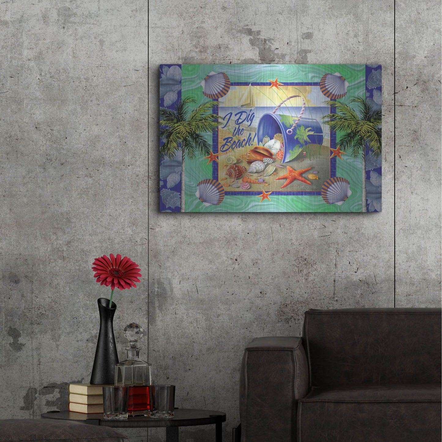 Luxe Metal Art 'Shell Bucket' by James and Kathleen Mazzotta, Metal Wall Art,36x24