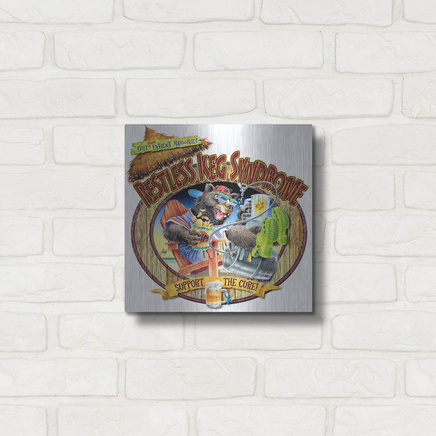 Luxe Metal Art 'BEAR Keg Syndrome' by James Mazzotta, Metal Wall Art,12x12