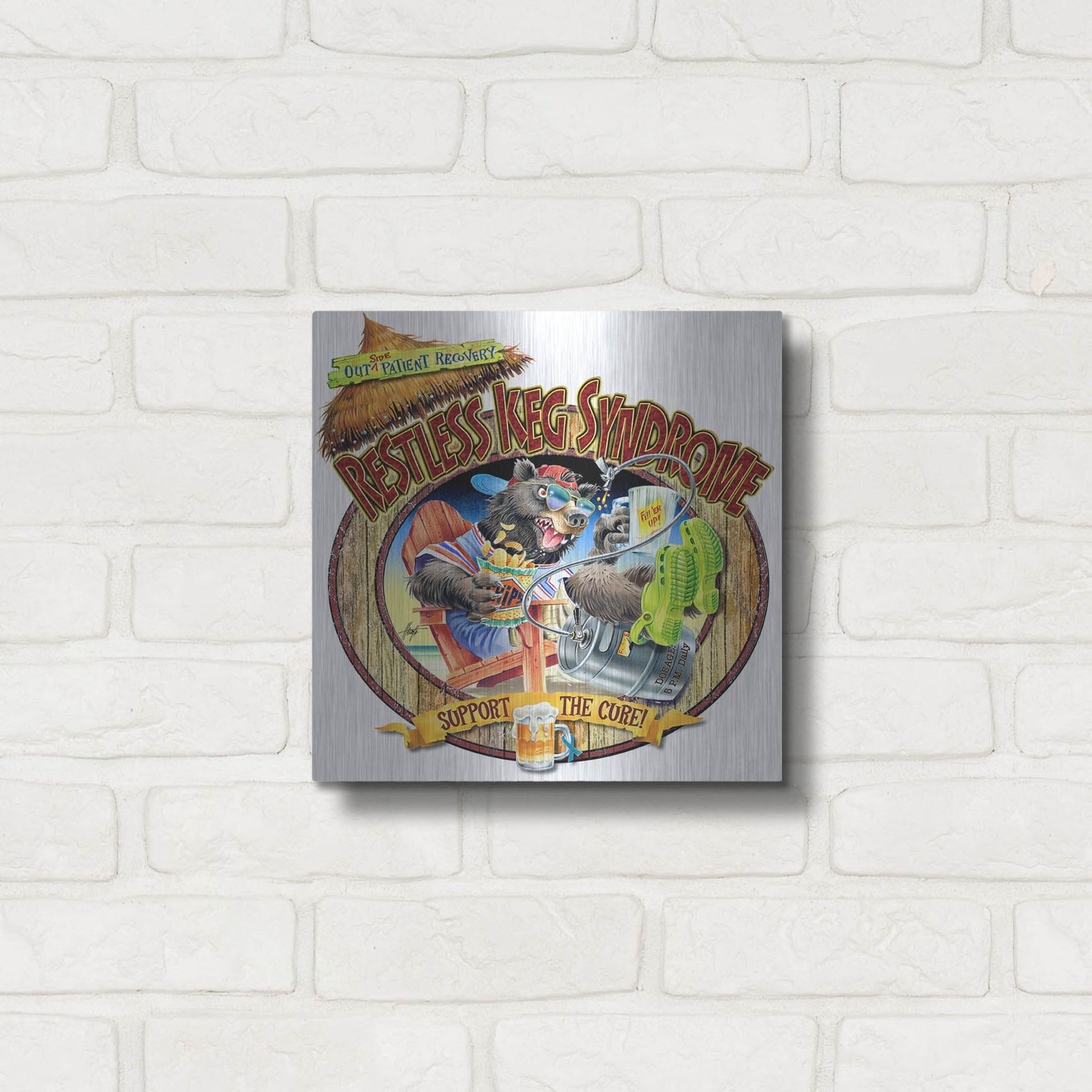 Luxe Metal Art 'BEAR Keg Syndrome' by James Mazzotta, Metal Wall Art,12x12