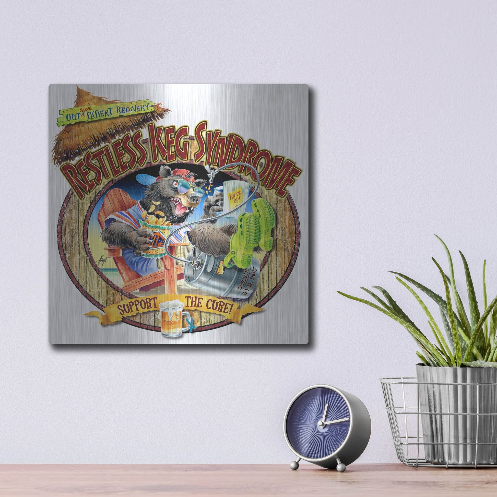 Luxe Metal Art 'BEAR Keg Syndrome' by James Mazzotta, Metal Wall Art,12x12